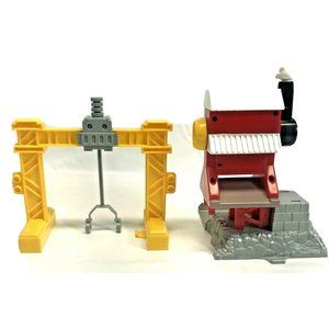 Fisher Price Geotrax Tracktown Railway Cargo Crane Loader and Pipe Works Factory